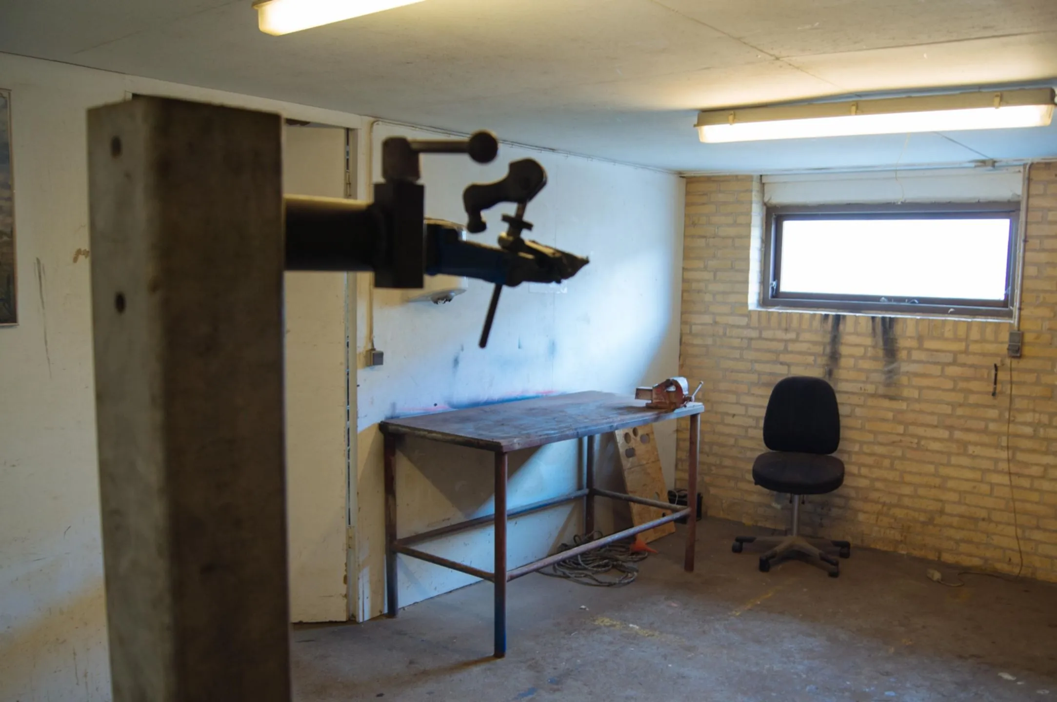 Workshop interior with tools and workbench